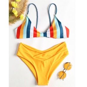 ZAFUL Steiped High Leg Bikini Set